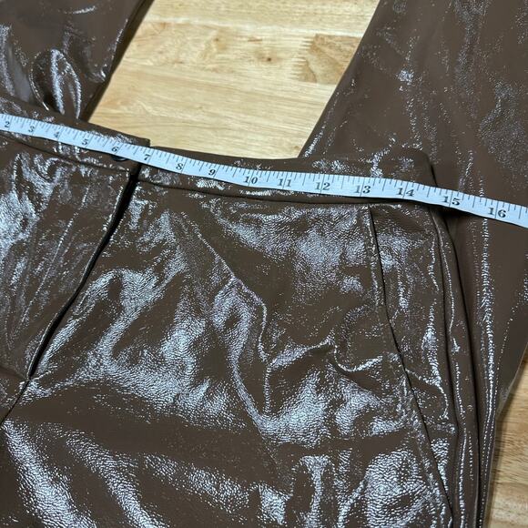 ALIX NYC NWT Loring Pants Faux Patent Leather Size 6 Mid Rise Acorn Brown - Picture 10 of 12